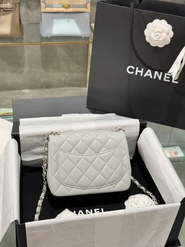 Chanel Classic Mini Super Quality Women’s Handbag Gray Rose Gold Lock 17cm - Image 7
