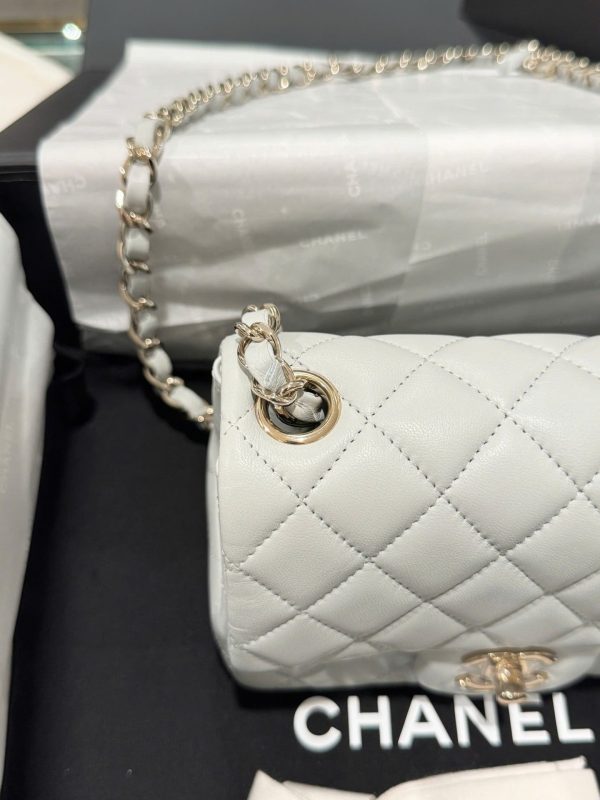 Chanel Classic Mini Super Quality Women’s Handbag Gray Rose Gold Lock 17cm - Image 4