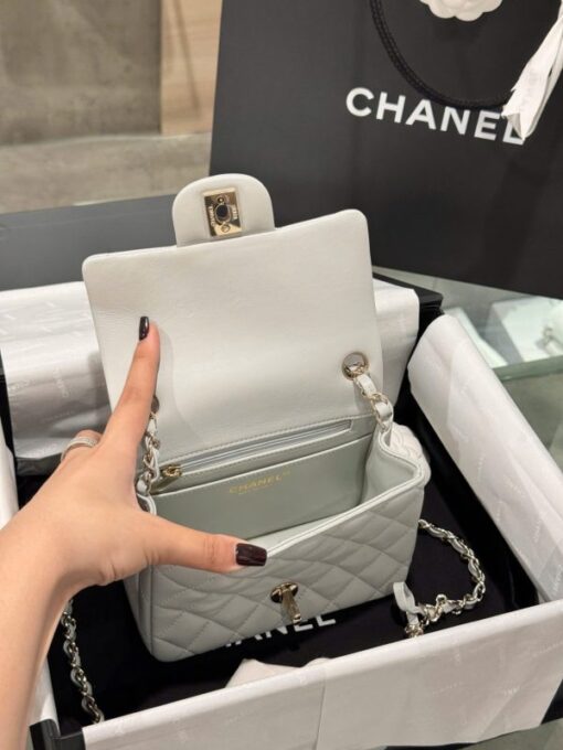 Chanel Classic Mini Super Quality Women’s Handbag Gray Rose Gold Lock 17cm - Image 8