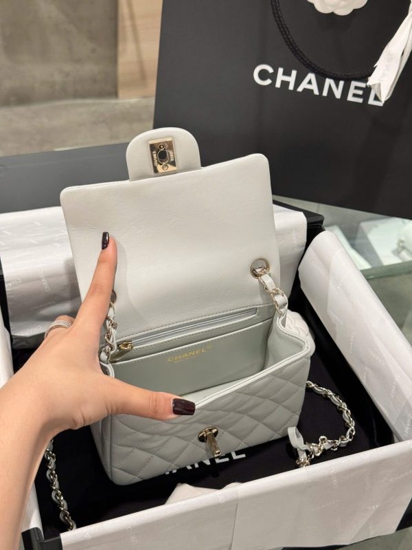 Chanel Classic Mini Super Quality Women’s Handbag Gray Rose Gold Lock 17cm - Image 8