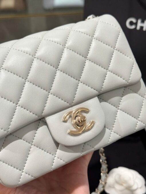 Chanel Classic Mini Super Quality Women’s Handbag Gray Rose Gold Lock 17cm - Image 3