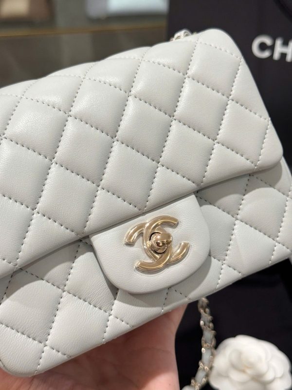Chanel Classic Mini Super Quality Women’s Handbag Gray Rose Gold Lock 17cm - Image 3