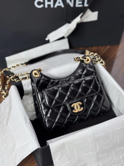 Chanel Small Hobo Like Auth Women’s Handbag Glossy Black 17x19x6cm - Image 3