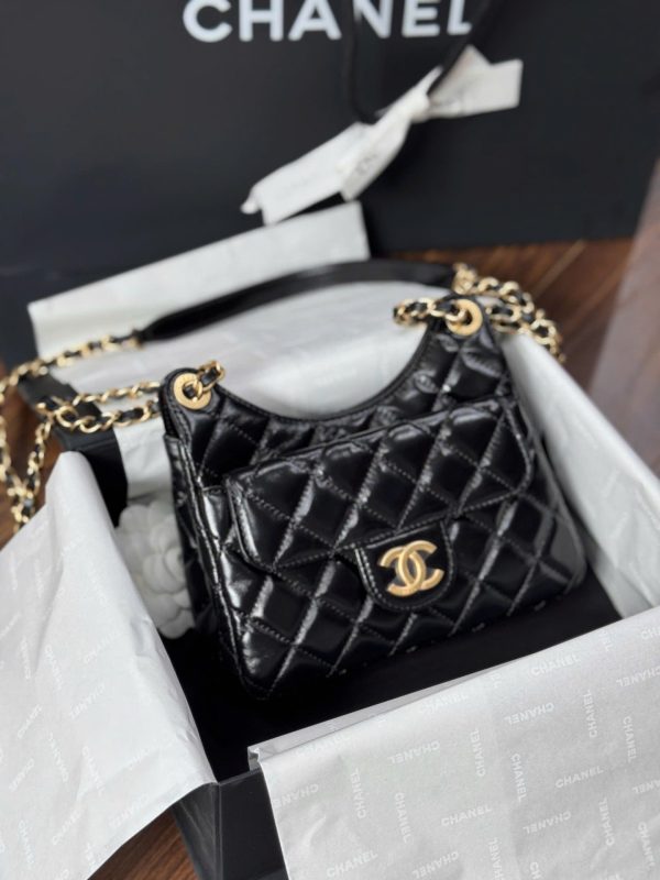 Chanel Small Hobo Like Auth Women’s Handbag Glossy Black 17x19x6cm - Image 3
