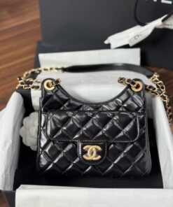 Chanel Small Hobo Like Auth Women’s Handbag Glossy Black 17x19x6cm