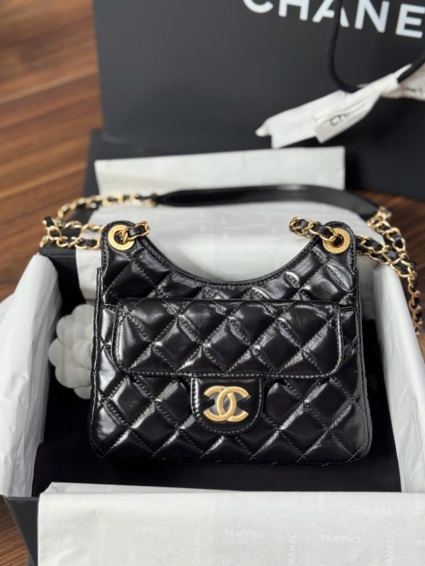 Chanel Small Hobo Like Auth Women’s Handbag Glossy Black 17x19x6cm - Image 2