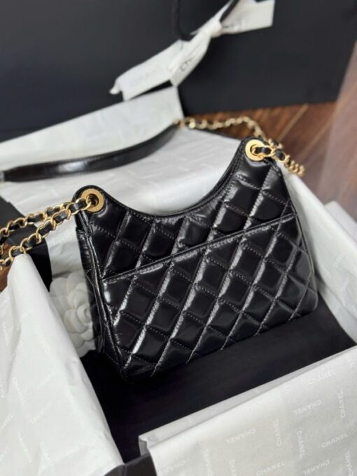 Chanel Small Hobo Like Auth Women’s Handbag Glossy Black 17x19x6cm - Image 6