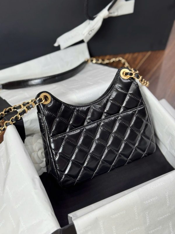 Chanel Small Hobo Like Auth Women’s Handbag Glossy Black 17x19x6cm - Image 6