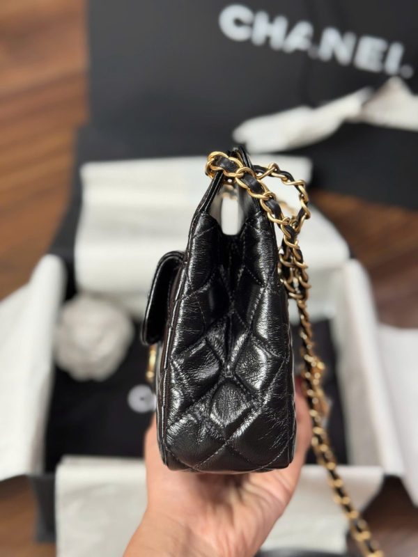 Chanel Small Hobo Like Auth Women’s Handbag Glossy Black 17x19x6cm - Image 7