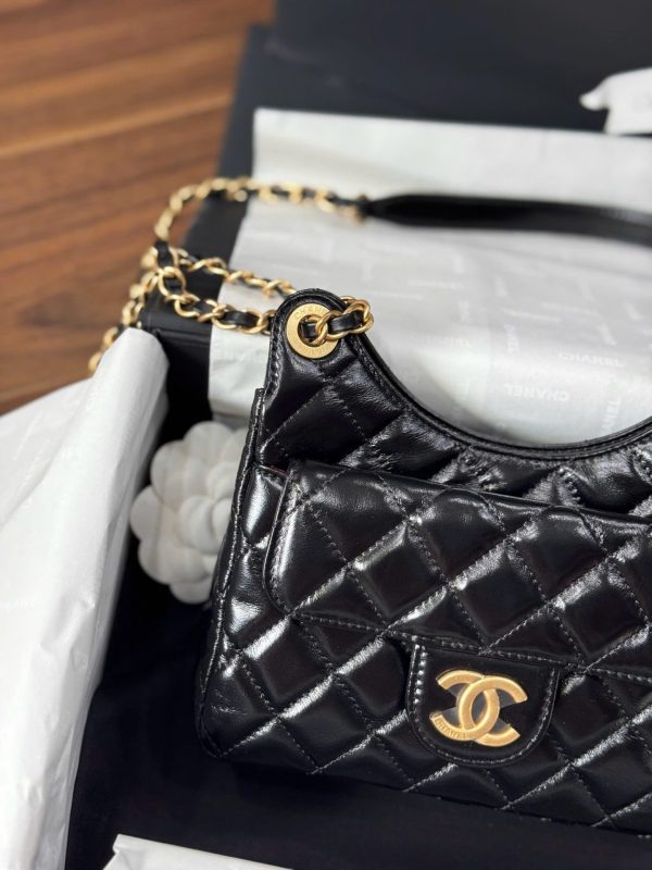 Chanel Small Hobo Like Auth Women’s Handbag Glossy Black 17x19x6cm - Image 4