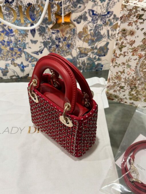 Dior Micro Lady Red Beaded Super Quality Handbag 12cm - Image 5