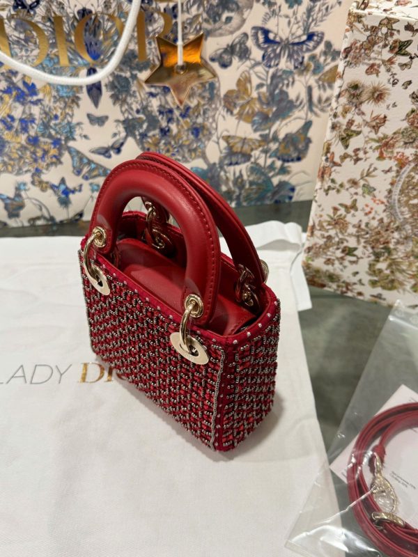 Dior Micro Lady Red Beaded Super Quality Handbag 12cm - Image 5