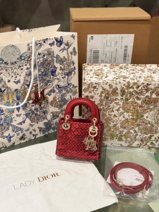 Dior Micro Lady Red Beaded Super Quality Handbag 12cm - Image 3