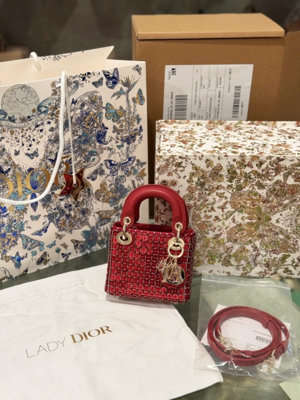 Dior Micro Lady Red Beaded Super Quality Handbag 12cm - Image 3