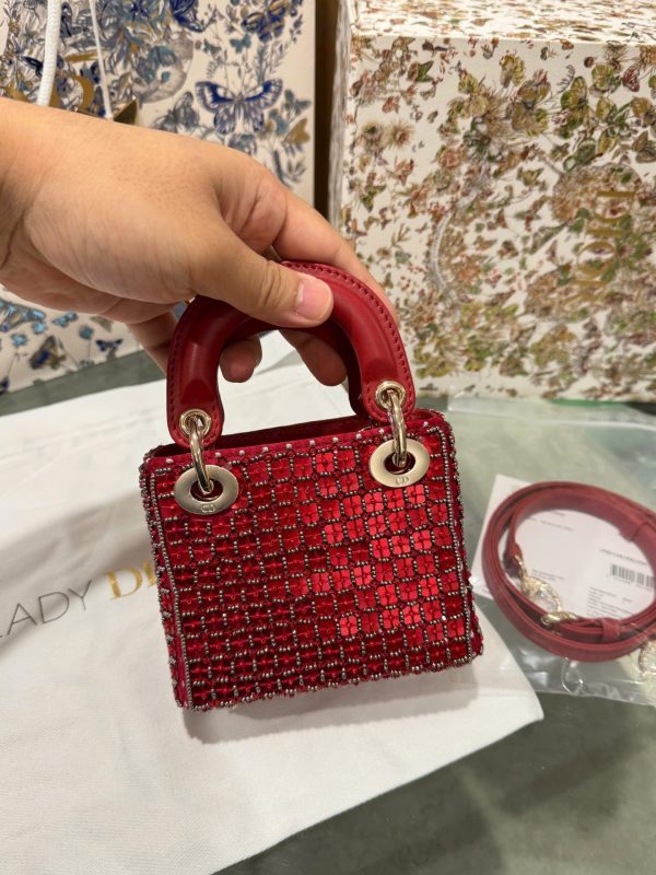 Dior Micro Lady Red Beaded Super Quality Handbag 12cm - Image 4