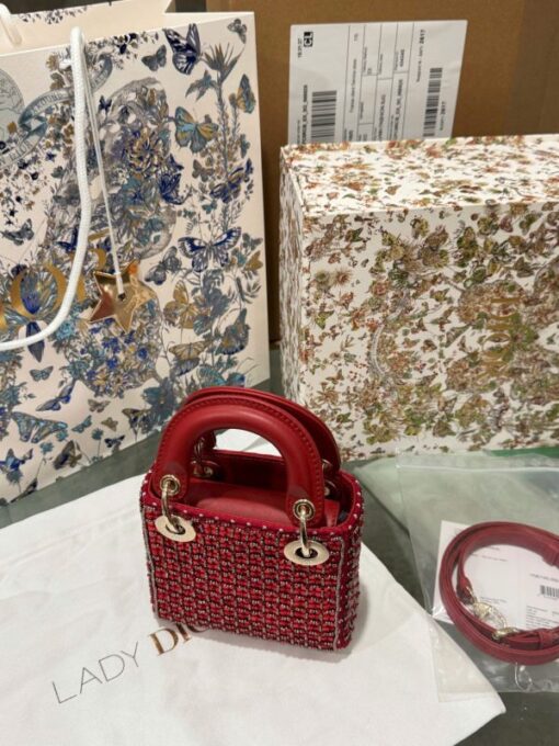 Dior Micro Lady Red Beaded Super Quality Handbag 12cm - Image 6