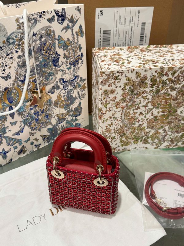 Dior Micro Lady Red Beaded Super Quality Handbag 12cm - Image 6