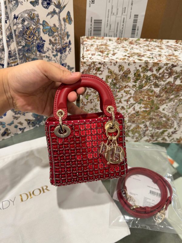 Dior Micro Lady Red Beaded Super Quality Handbag 12cm - Image 2
