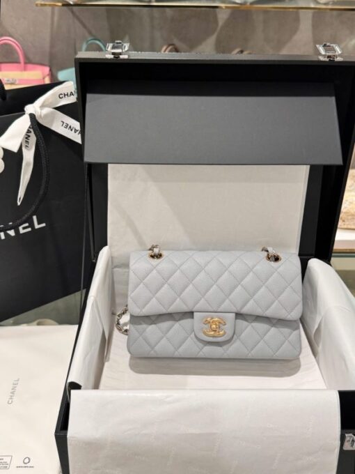 Chanel Classic Replica Women’s Handbag Gray Gold Lock 23cm - Image 3