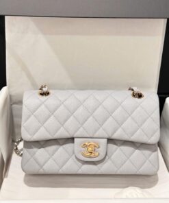 Chanel Classic Replica Women’s Handbag Gray Gold Lock 23cm