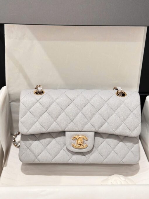 Chanel Classic Replica Women’s Handbag Gray Gold Lock 23cm
