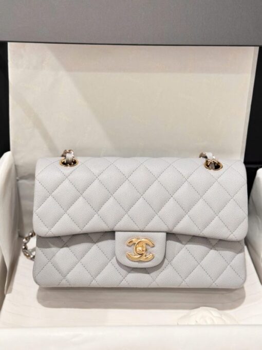Chanel Classic Replica Women’s Handbag Gray Gold Lock 23cm - Image 2