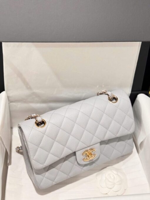 Chanel Classic Replica Women’s Handbag Gray Gold Lock 23cm - Image 4