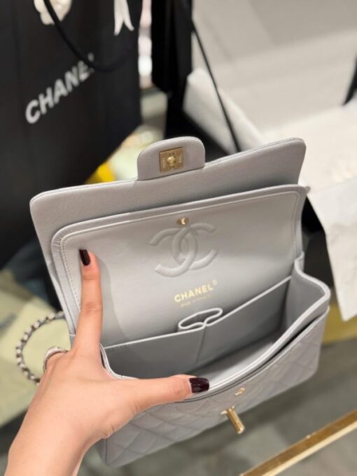 Chanel Classic Replica Women’s Handbag Gray Gold Lock 23cm - Image 11