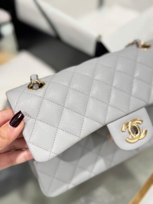 Chanel Classic Replica Women’s Handbag Gray Gold Lock 23cm - Image 7