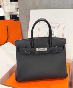 Alternative view of Hermes Birkin Like Auth Women’s Handbag Black White Lock 30cm
