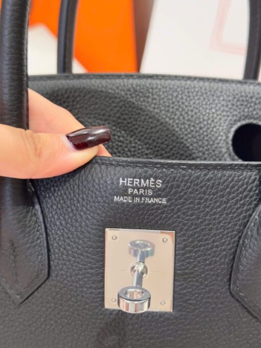 Hermes Birkin Like Auth Women’s Handbag Black White Lock 30cm - Image 8