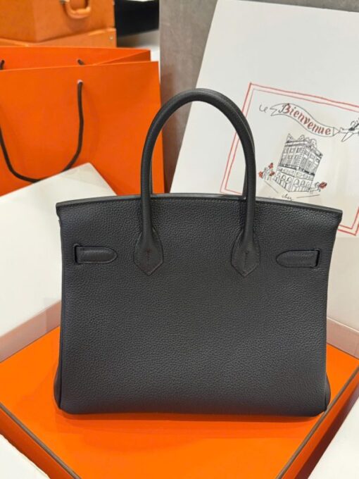 Hermes Birkin Like Auth Women’s Handbag Black White Lock 30cm - Image 3