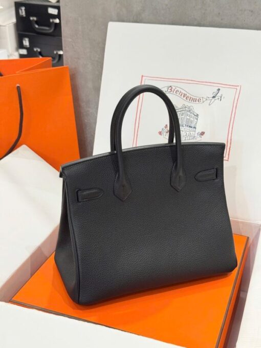 Hermes Birkin Like Auth Women’s Handbag Black White Lock 30cm - Image 4