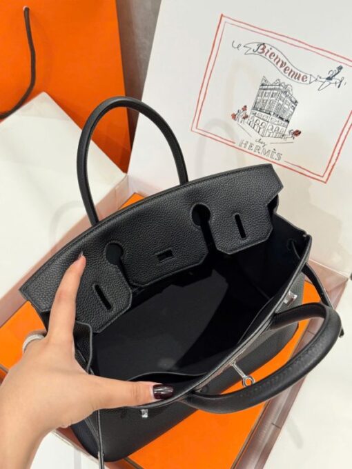 Hermes Birkin Like Auth Women’s Handbag Black White Lock 30cm - Image 6