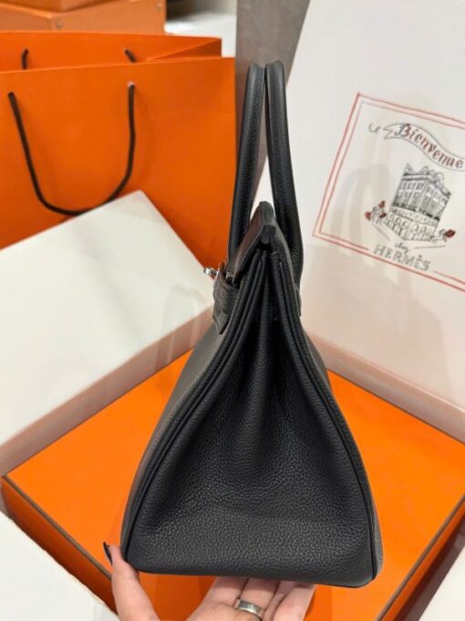 Hermes Birkin Like Auth Women’s Handbag Black White Lock 30cm - Image 5