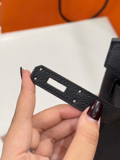 Hermes Birkin Like Auth Women’s Handbag Black White Lock 30cm - Image 11