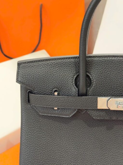 Hermes Birkin Like Auth Women’s Handbag Black White Lock 30cm - Image 7