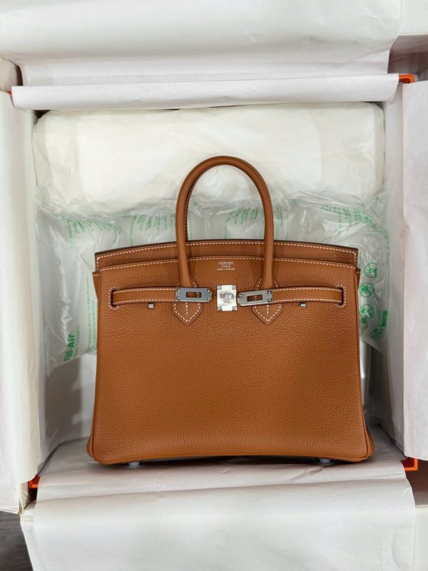 Hermes Birkin Women’s Handbag Brown Cracked Leather Like Auth 25cm - Image 2