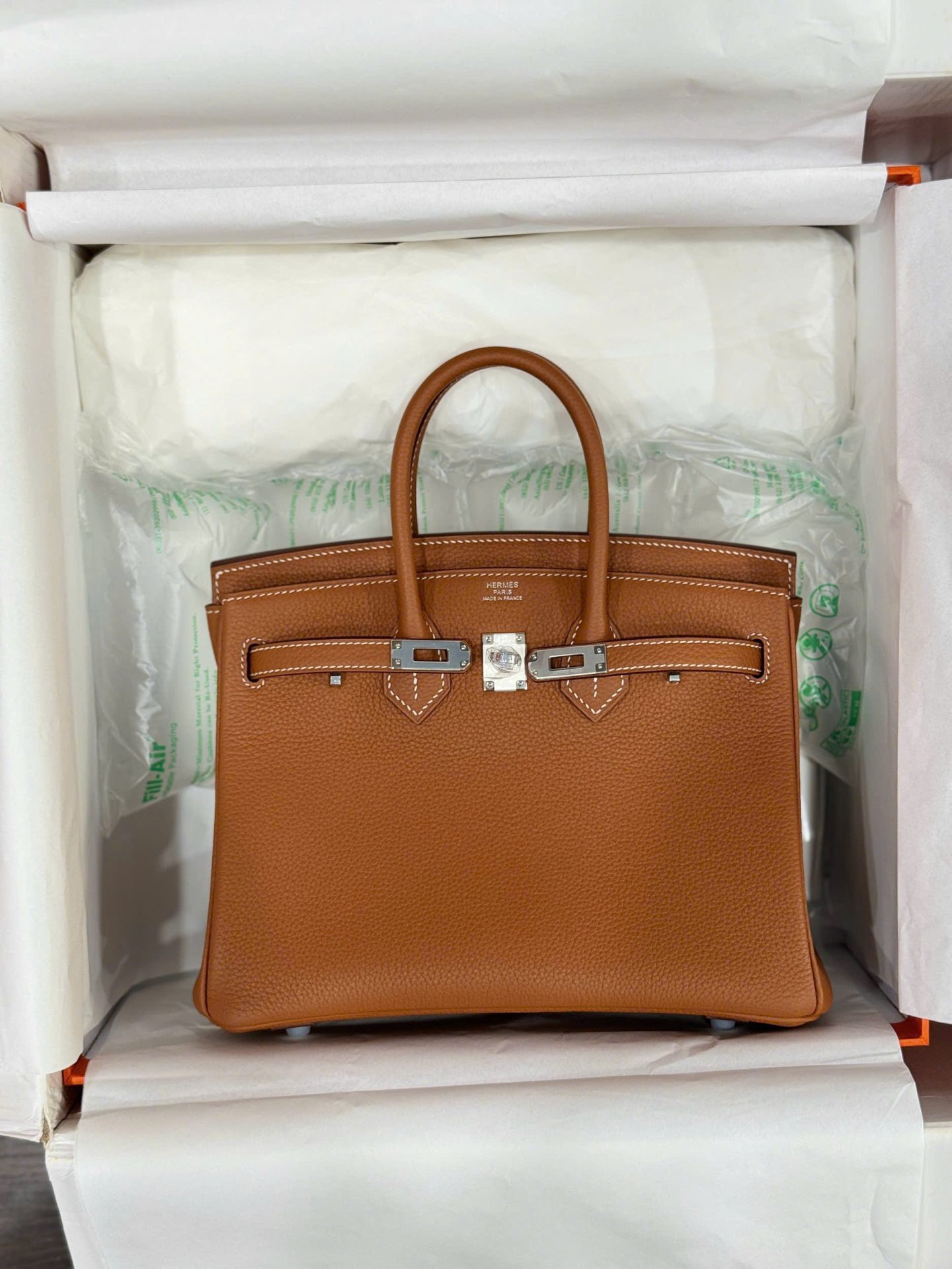 Hermes Birkin Women’s Handbag Brown Cracked Leather Like Auth 25cm