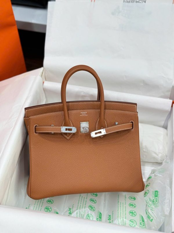 Hermes Birkin Women’s Handbag Brown Cracked Leather Like Auth 25cm - Image 3