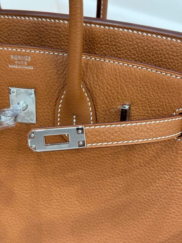 Hermes Birkin Women’s Handbag Brown Cracked Leather Like Auth 25cm - Image 5