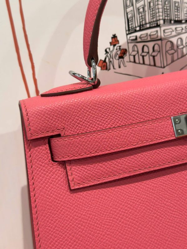Hermes Kelly Like Auth Women’s Handbag Dark Pink White Lock 25cm - Image 4