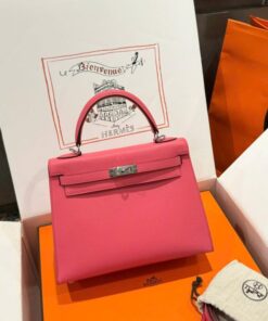 Alternative view of Hermes Kelly Like Auth Women’s Handbag Dark Pink White Lock 25cm