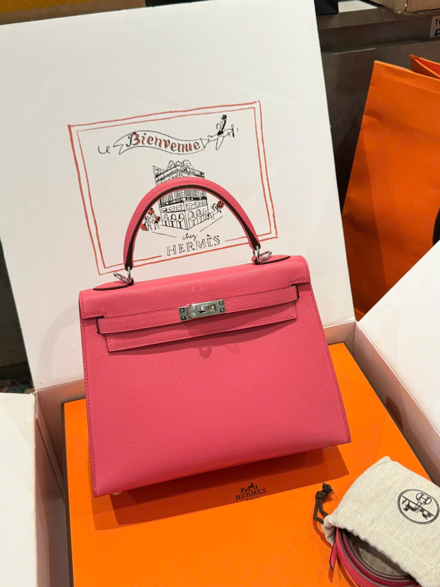 Hermes Kelly Like Auth Women’s Handbag Dark Pink White Lock 25cm