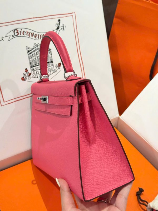 Hermes Kelly Like Auth Women’s Handbag Dark Pink White Lock 25cm - Image 8