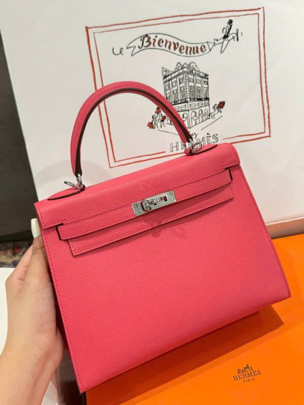 Hermes Kelly Like Auth Women’s Handbag Dark Pink White Lock 25cm - Image 3
