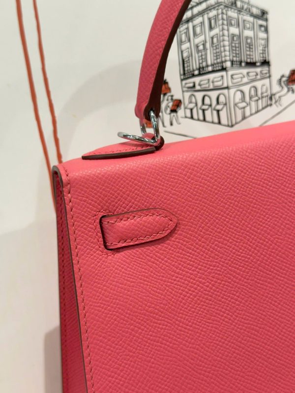 Hermes Kelly Like Auth Women’s Handbag Dark Pink White Lock 25cm - Image 6