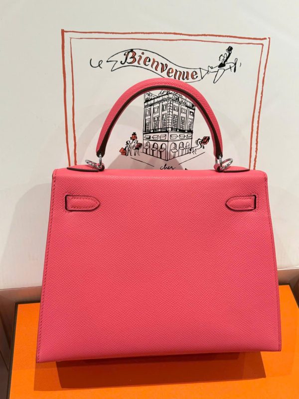 Hermes Kelly Like Auth Women’s Handbag Dark Pink White Lock 25cm - Image 7
