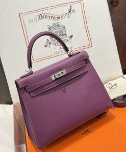 Alternative view of Hermes Kelly Like Auth Purple Women’s Handbag Silver Lock 25cm