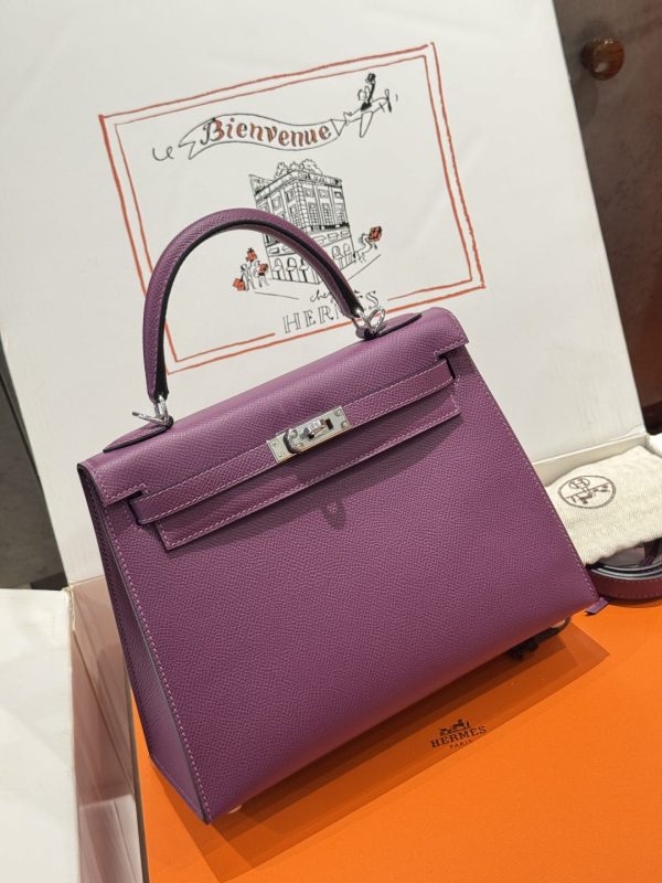 Hermes Kelly Like Auth Purple Women’s Handbag Silver Lock 25cm - Image 2